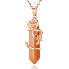 MAIBAOTA Rose Crystal Necklaces for Women Red Aventurine Necklace Healing Crystal Stone Pendant Necklace Flower Necklace Natural Reiki Gemstone Necklace Rose Jewelry Gifts for Valentine's Day