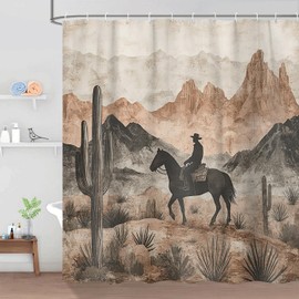 Dizifinn Western Cowboy Shower Curtains for Bathroom, Cactus Farmhouse Country American Wild West Cowboy Shower Curtain, American West Cowboy Riding Horse Shower Curtain Sets, with Hooks 72x72 Inch