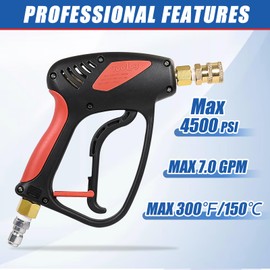 TOOLCY Short Pressure Washer Gun with Swivel, 4500 PSI Power Washer Gun, Car Wash Power Washer Gun with 3/8" Male Plug, 1/4” Quick Connector Coupler and 5 Nozzle Tips