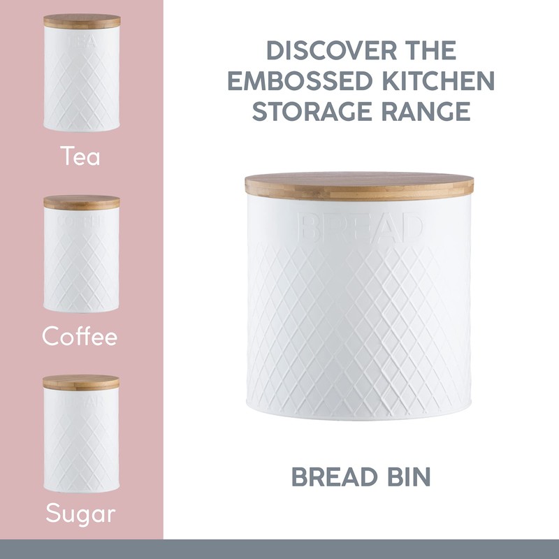 Typhoon Embossed White Bread Bin, 25 cm