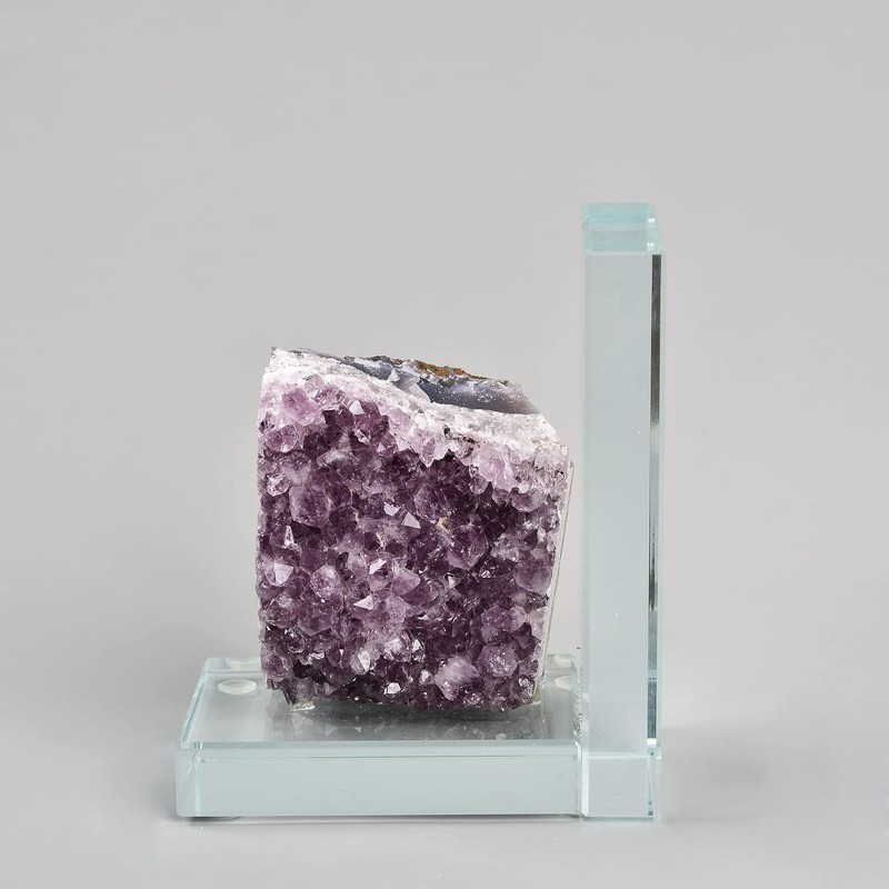 AMOYSTONE Heavy-Duty Amethyst L-Shaped Glass Bookends, 1 Pair (4-6 LBS)
