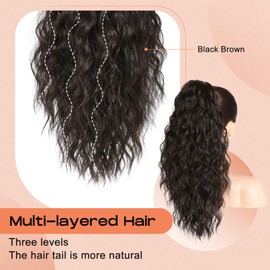 SEIKEA 18" Ponytail Extension Claw, PT002 Tia Long Multi Layered Hair FluffyThick Wavy Curly Clip in Hair Extensions Ponytail Natural Soft Synthetic Hairpiece for Women Black Brown