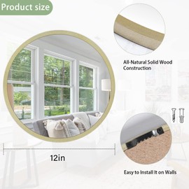 JJUUYOU Round Wall Mirror Circular Mirror for Bathroom Antique Mirror Gold Vanity Vintage Wood Frame Small Make up Mirror for Living Room，Bedroom, Dorm, Entryway and More