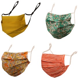 Touchstone Floral Fabric Adjustable filter pocket nose bridge double layer cotton face mask reusable washable for men, women (Pack of 4). Orange Green Yellow Mustard