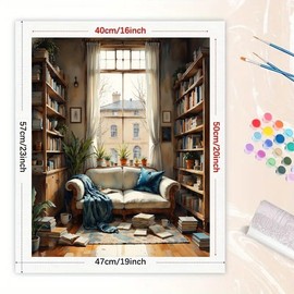 TAOPAOLAB Home Library Paint by Numbers Kit for Adults - DIY Sunlit Sofa and Bookshelves Painting on Canvas 16x20 Inches, Acrylic Paint Set, Suitable for Beginners, Wall Art for Study or Gifts
