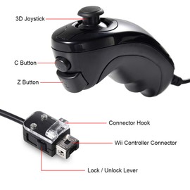 Wii Nunchuck Controller, MODESLAB 2 Pack Nunchuk Controllers Replacement Remote Joystick Gamepad Controller Compatible with Wii Wii U Console(Black)