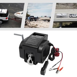 TFCFL Trailer Winch 2000LBS, Reversible Electric Boat Winch, 12V DC Power-in, Power-Out, Freewheel Operations for Cars, Trailers, Trucks, Yachts, Marine Winches (Corded Remote Control & Hand Crank)