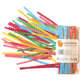 Kids B Crafty 50 Polka Dot Twist Ties For Cone Party Bags Cello Cellophane Bags Assorted Colours