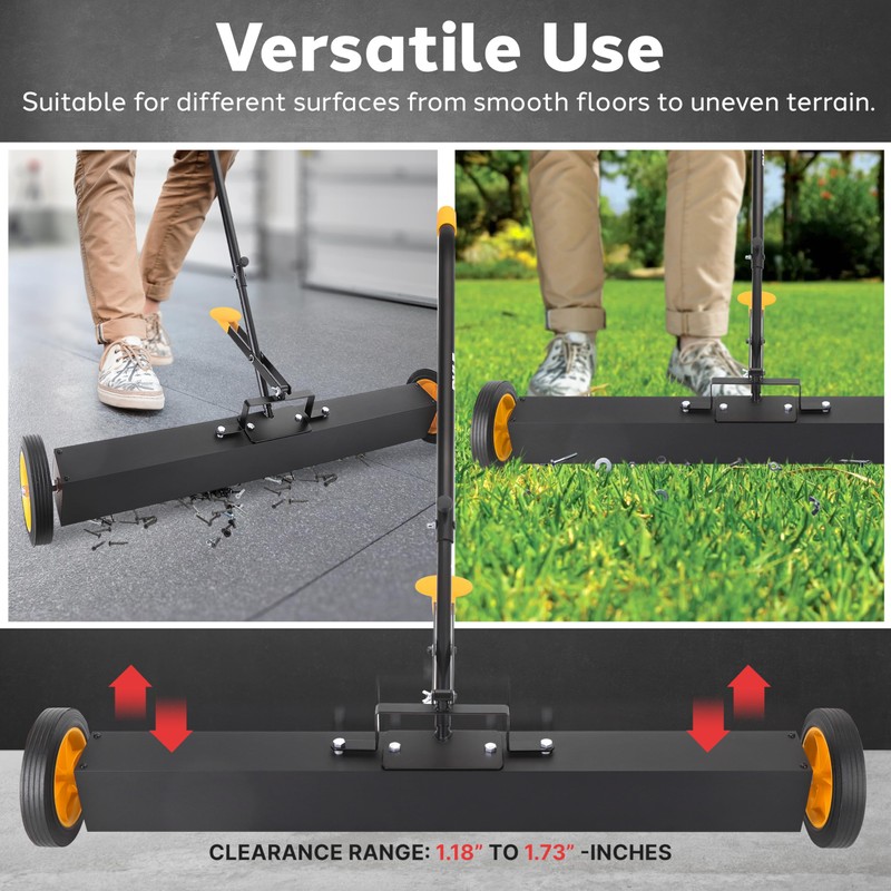Pyle 36" Rolling Magnetic Sweeper with Adjustable Handle - Strong