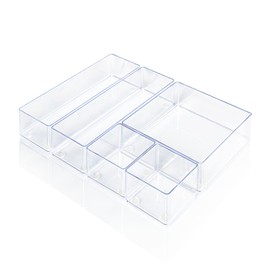 Lilly Things Non-Slip Drawer Organiser System, Drawer Insert, Storage Box for Makeup & Cosmetics, Dressing Table, Office Desk, Bathroom & Kitchen, Transparent