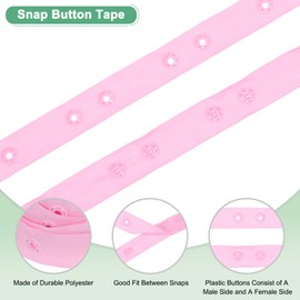 M METERXITY Plastic Snap Buttons, 2 Yards Plastic Snaps, Polyester Tape Hook & Eye Zipper Popper Press Stud Fastener for Sewing/Clothes/Fabric/DIY Craft [Pink, 36mm Spacing]