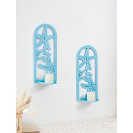 Sziqiqi Kerzenhalter Wand Maritime Deko: Wandkerzenhalter Vintage für Deko Blau Sommerdeko Maritime Wanddeko - Seesterne Kerzenwandhalter Metall 2 Stück für Badezimmer Wohnzimmer Schlafzimmer