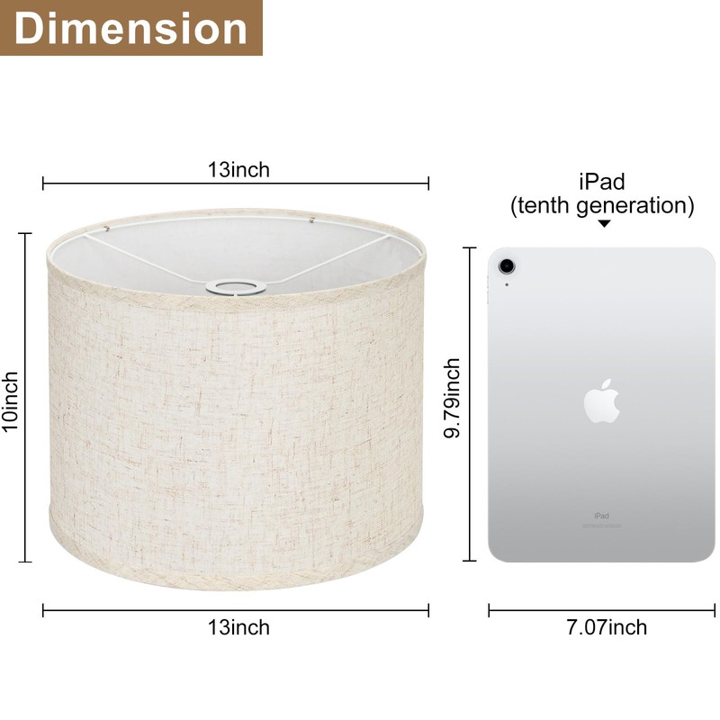 Beige Drum Lamp Shade, 13" Top x 13" Bottom x