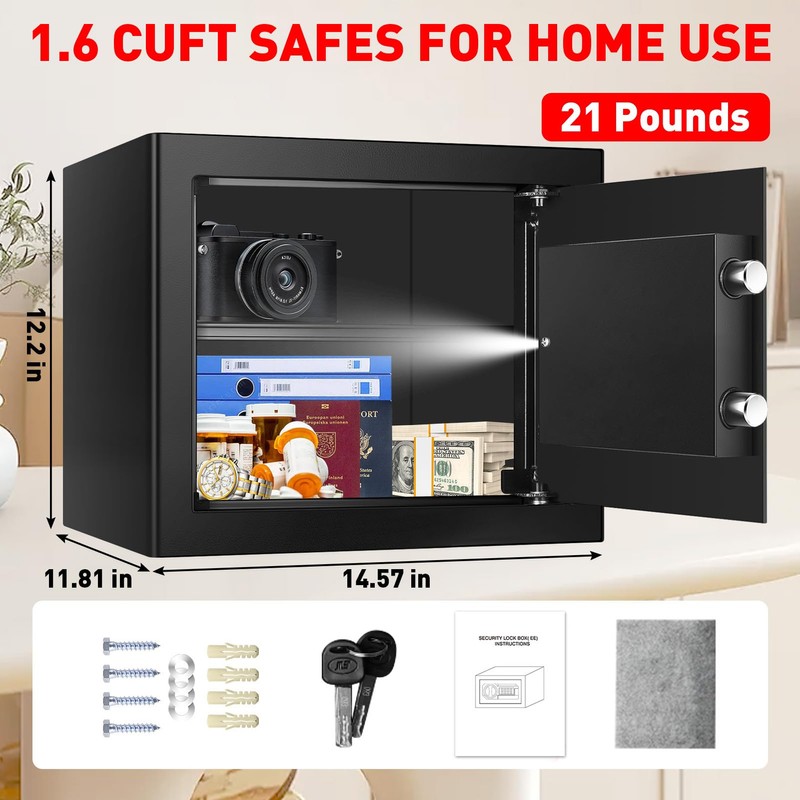 1.6 Cub Fire Proof Safe for Home Documents, Anti-Theft Digital