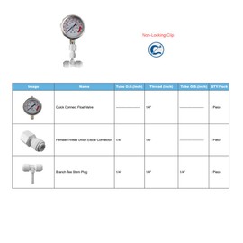 PureSec Water Pressure Gauge Oil Filled Vibration Proof Stainless-Steel 2-1/2" Dial Size Dual-Scale with 1/4" NPT Bottom Mount and 1/4" RO Fittings for RO System(0-1.6kg(MPa)/0-220psi)