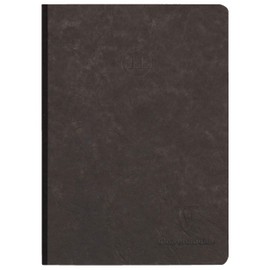 Clairefontaine - Ref 795431C - Age Bag Clothbound Notebook (192 Pages) - A5 Size, Dot Grid Rulings, 90gsm Brushed Vellum Paper - Black Leather Effect Cover