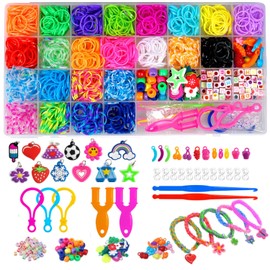 1800+ Kit de Fabricación de Pulsera de Banda de Goma para Niñas, Juego de Bandas de Goma para Hacer Pulseras, Rubber Bands Bracelet, Bandas de Telar de Colores en 23 colores, 90+ ABC cuentas, Regalo para Niños de 7 a 12 años