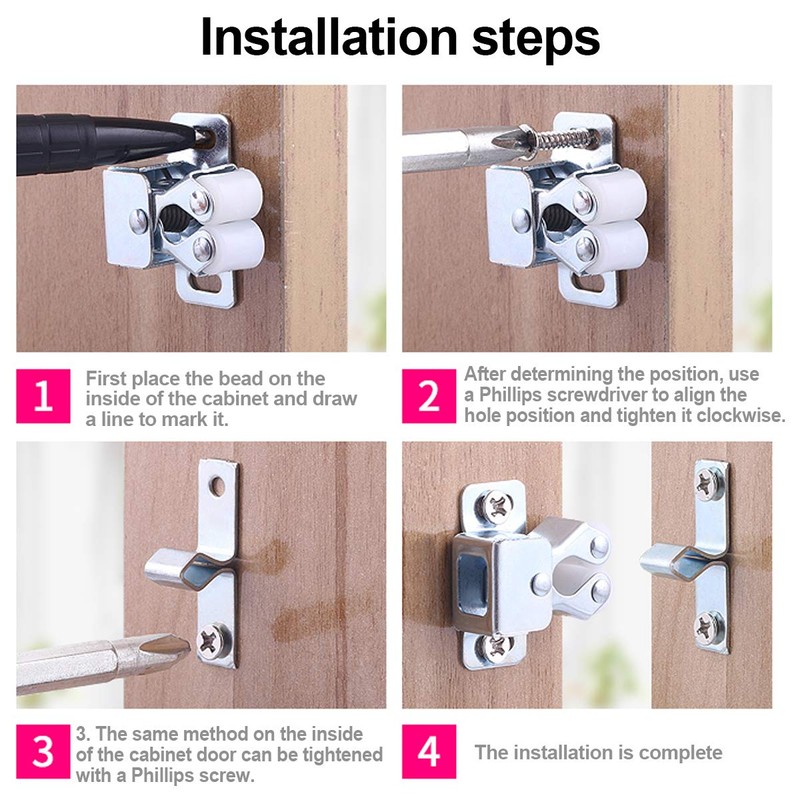 Door Catches,10pcs Double Roller Cupboard Door Latch Hardware,Bronze Plated Roller