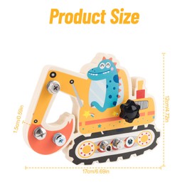 Digger Toys Screw Board - Wooden Montessori Excavator Toy, Sensory Nut Cordless Screwdriver Busy Board, Fine Motor Skills, Kids Tool Set, Learning Gifts for Boys & Girls Car Birthday