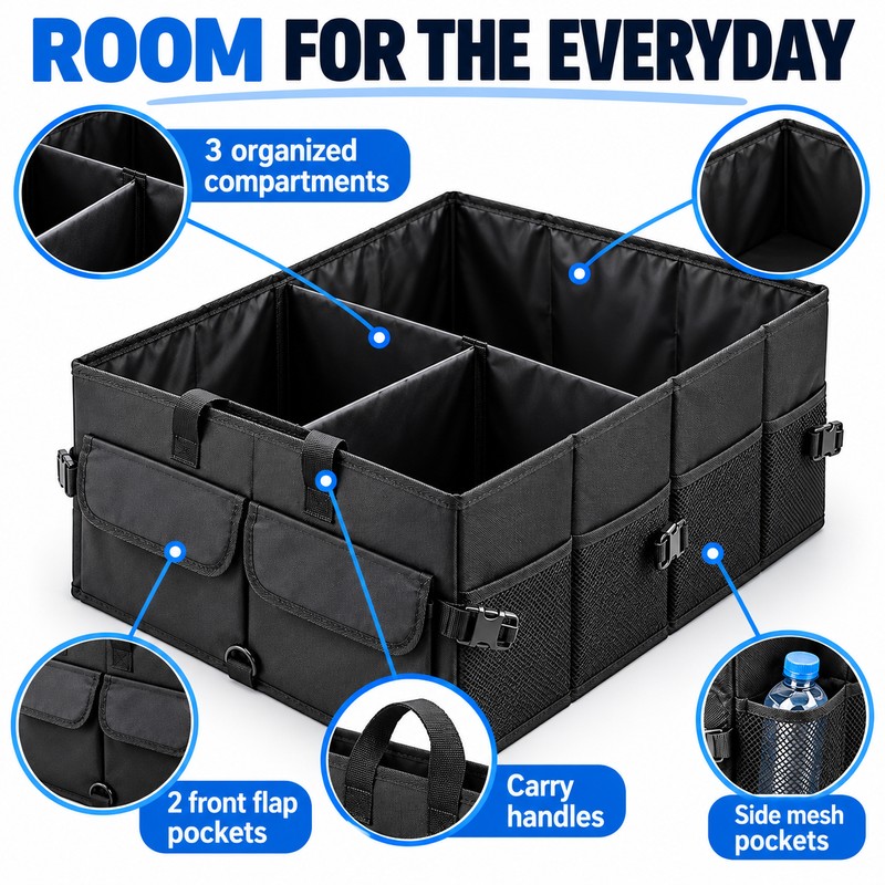 Large Collapsible Car Trunk Organizer for Storage – 600D Oxford