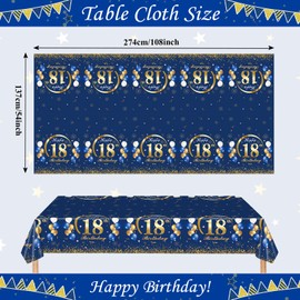 MORAINJAY Birthday Tablecloth for 18,Navy Blue Table Cloth for 18th Birthday Party,137x274cm Table Cover,Rectangular Waterproof Tablecloth for Men,Women, Birthday Party Supplies Table Decor