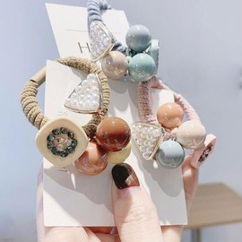 Ewanda store 4 Pcs Pearl Hair Ties Rhinestone Ponytail Holder Hair Ropes Elastic Hair Band Stretchy Flower Headwears Hair Accessories for Women Girls