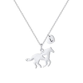 TINGN Horse Gifts for Girls Women Stainless Steel Horse Girls Gift Horse Heart Chain with Letter Pendant Chain Horse Jewellery Girls Ladies Horse Lovers Gifts for Teenage Girls, Stainless Steel, No