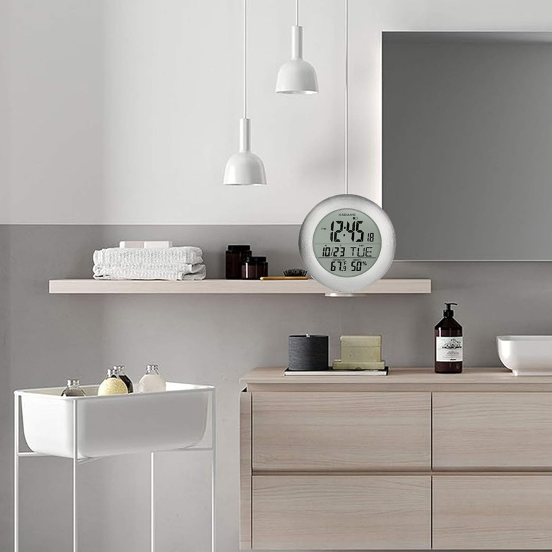 KADAMS Bathroom Shower Digital Wall Clock 9.5'' Kitchen Clock Calendar