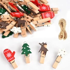 Pack of 100 Christmas Clothespins, Small Wooden Pegs, Christmas Pegs, Mini Wooden Pegs for Photos, Clips for Advent Calendar, Mini Wooden Pegs Christmas