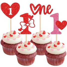 24 piezas de adornos para cupcakes para el día de San Valentín, primer cumpleaños, bodas, fiestas, pasteles, decoración de pasteles, color rojo