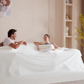 Serenhom Extra Large 120x120 Inch Giant Soft Cozy Fleece Blanket, Huge Oversized Seamless King 3D Jacquard Decorative California King Blanket for Bed, Couch, Travel - Striped Ivory White