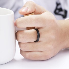 Phyonio 4 mm Black/Silver Rings for Women/Men Tungsten Rings with Bevelled Edges Polished Engagement Rings Wedding Rings Size J to Z 1/2, Tungsten carbide, No Gemstone