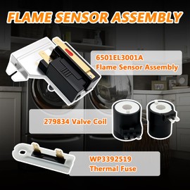 Replace 6501EL3001A Flame Sensor Assembly Replacement with Thermal Fuse and Valve Coil Set for LG for Whirlp for Kenmore for Maytag Gas Dryer Igniters Part Replace for WP3392519 279834