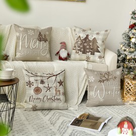 Artoid Mode Schlitten Bäume Schneeflocken Planken Stern Weihnachten Kissenbezüge 4er Set, 45x45 cm Christmas Zierkissenbezug Cushion Cover Couch Deko