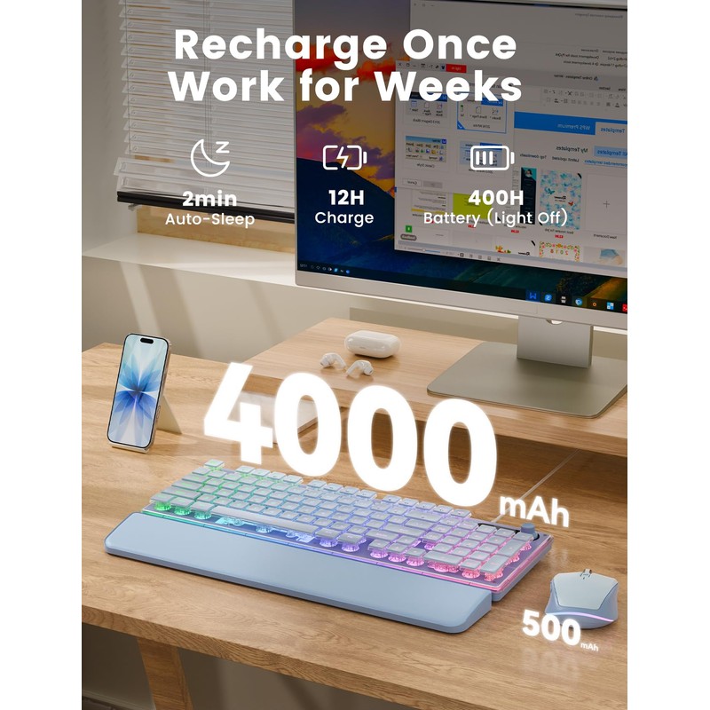 Wireless Keyboard and Mouse Combo - 9 Backlit Effects, Wrist