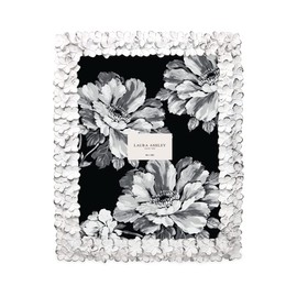 Laura Ashley 8x10 White & SIlver Flower Textured Hand-Crafted Resin Picture Frame w/Easel & Hook for Tabletop & Wall Display, Decorative Floral Design Home Décor, Art (8x10, White/Silver)