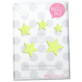 Iron-On Patch 5 Glitter Stars 4 cm to 2 cm, 40 mm to 20 mm, Iron-On Appliques, Iron-On Stickers for Fabrics, Textiles, Children, Colour: Glitter Neon Yellow