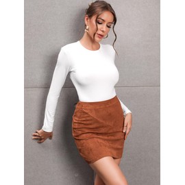 Shen&Qege Women's Bodysuits Crew Neck long Sleeve Bodysuits Tops