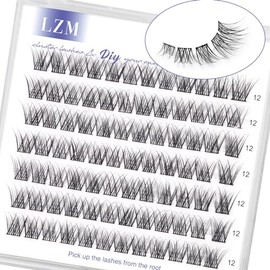 LZM Cluster Lashes 12mm Individual Eyelashes C Curl Individual Natural Reusable Lash Clusters Thin Band Natural Eyelashes (Moon-C-12mm)