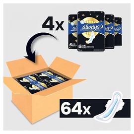 Always Ultra Secure Night Sanitary Towels (Size 5) with Wings Pack of 64, Super Absorbent and Ultra Thin, for the Period