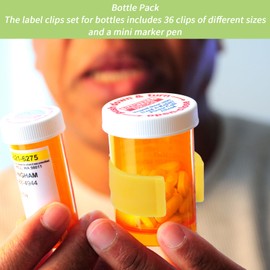 36stk Medikamentenfläschchen Clips, 3 Größen Wiederverwendbare Kunststoffclips Pillenfläschchen mit Mini-Markierungsstift Pillen-Organizer Einfachen Medikamentenidentifizierung Unterwegs(Gelb)