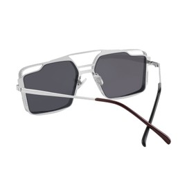 FEISEDY Men Retro Steampunk Sqaure Pilot Sunglasses Vintage Metal Hollow Frame Oversized Gothic Women Shades B2899