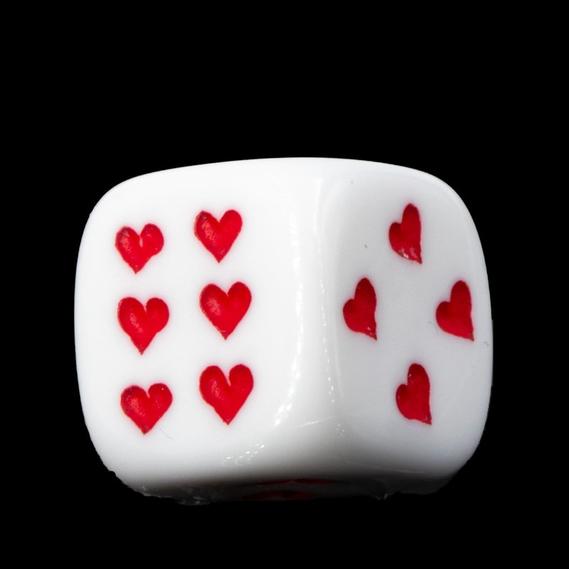 WeLoveDice - Dice White with Red Hearts - Made in