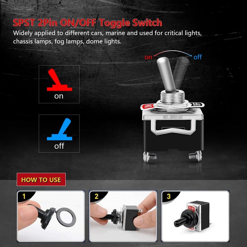 COROTC 8 Pack Toggle Switches, 2 Pin 20A 125V AC/