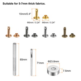 HARFINGTON 100 Sets Leather Rivets 6mm x 10mm Metal Double Cap Rivet Snaps Studs Fasteners with 3pcs Setting Tools for Leather Craft DIY Repair Decoration, Multi Colors