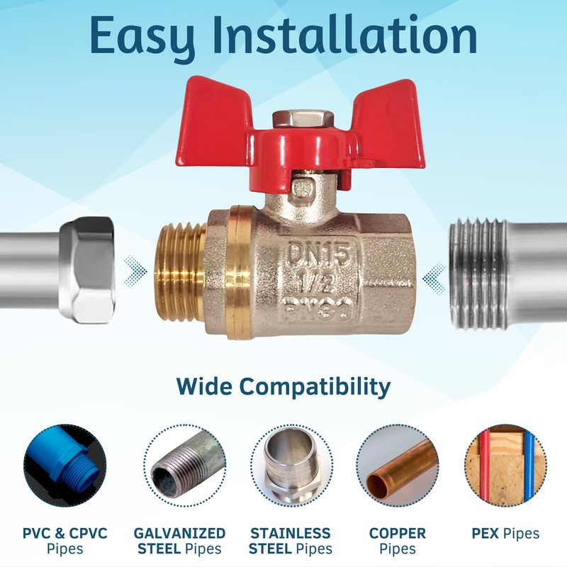 PipeSan Ball Valve 1/2 Inch Double Thread (Female/Male Thread) with