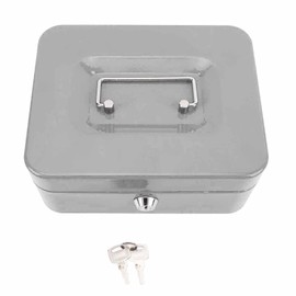 Small Locking Cash Box Portable Double Layers Safe Metal Money Box for Home and Office Grey
