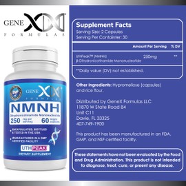 Genex Formulas 250mg NMNH (60 Capsules - 30 Servings) | Uthpeak™ NMNH (Dihydronicotinamide Mononucleotide) NAD+ Precursor for Healthy Aging - Non-GMO, Gluten-Free, Vegetarian