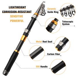 SANLIKE Fishing Rod and Reel Combos, 8.8 Feet Carbon Fiber Telescopic Fishing Pole Combo Set Quick Set Spinning Reel with Lures Accessories Travel Kit and Carrier Bag for Saltwater Freshwater