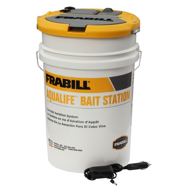 Frabill Bait Station Bucket | Large Aerated Live Bait 6-Gallon Storage
